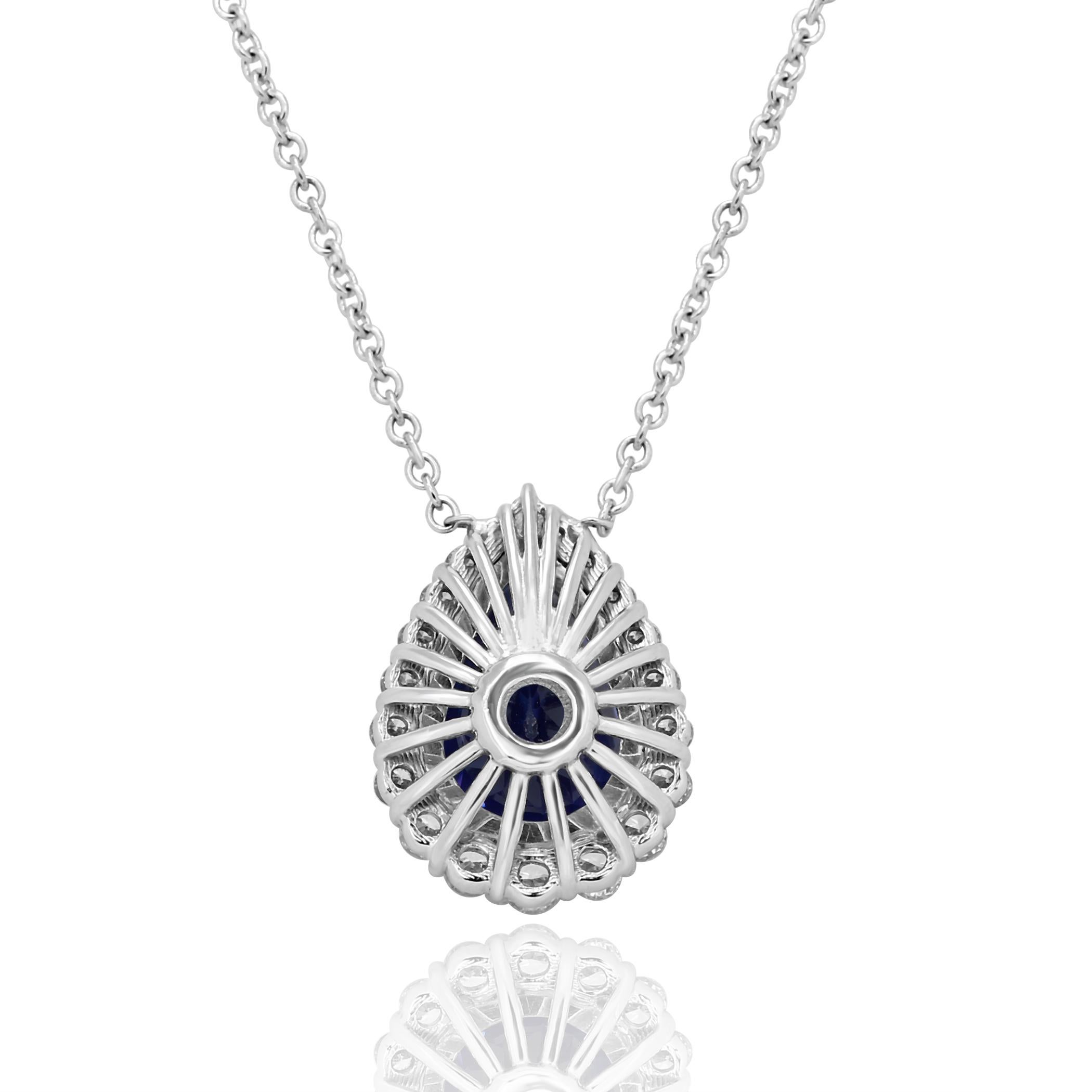 Tanzanite Pear White Diamond Round Halo Gold Drop Pendant Chain Necklace (Tropfenschliff)