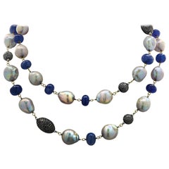 Tanzanite, Pearl and Diamond Opera Length Necklace