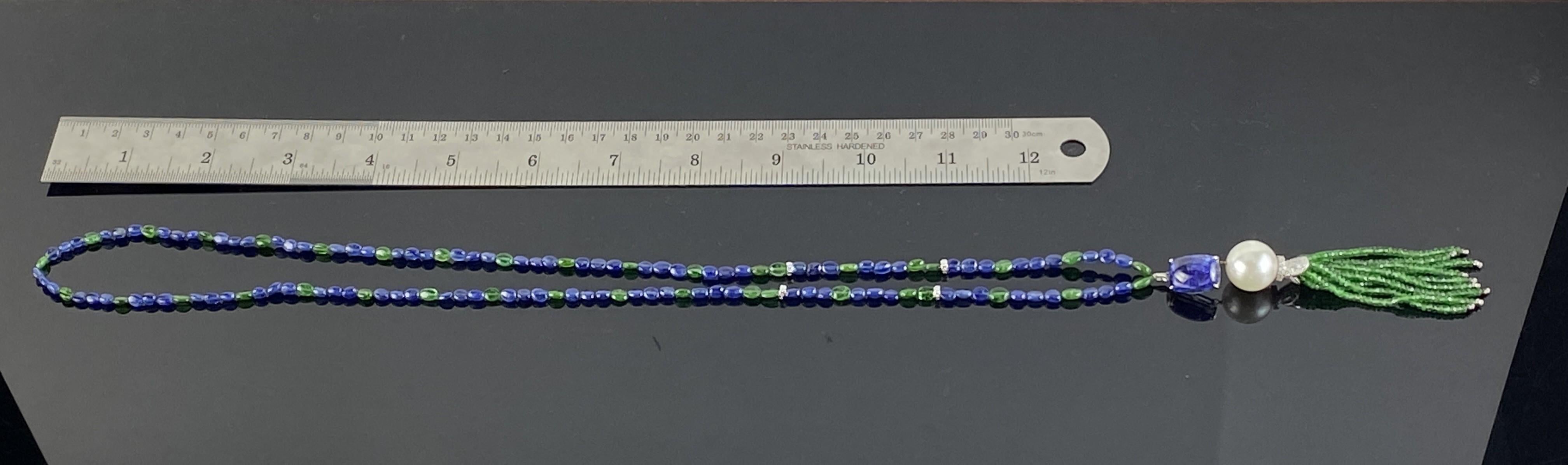 Cadena para collar de tanzanita, perla, zafiro y esmeralda Cuenta en venta