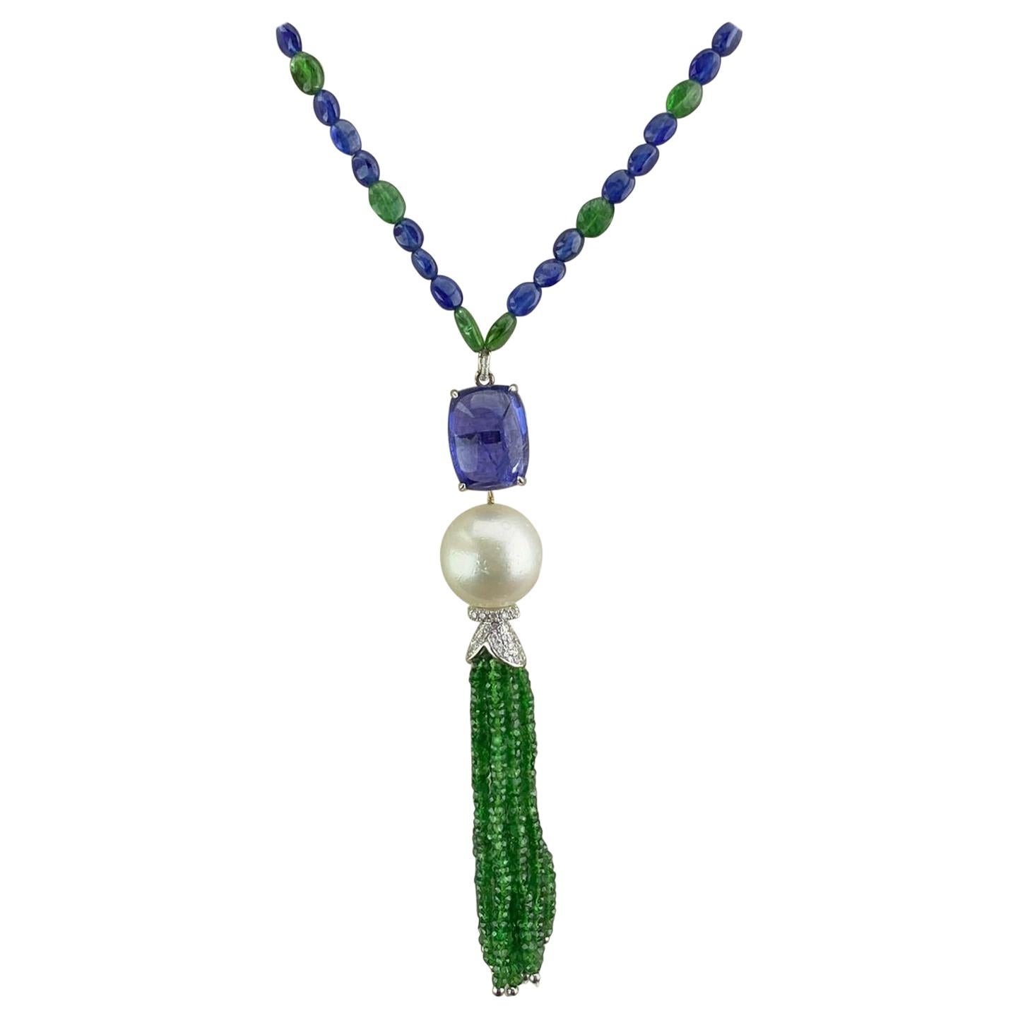 Tanzanite, Pearl, Sapphire and Emerald Necklace Chain