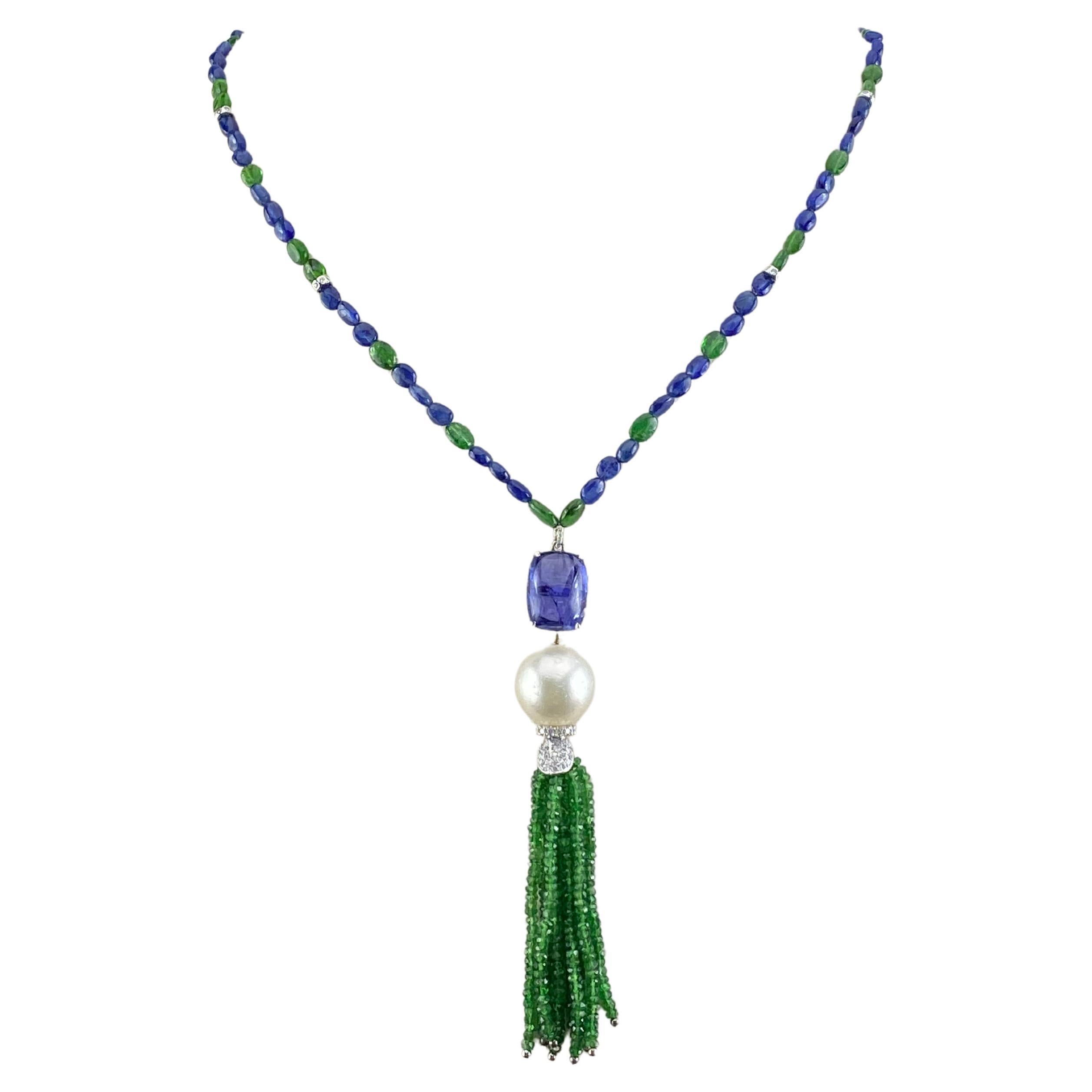 Tanzanite, Pearl, Sapphire and Emerald Necklace Chain