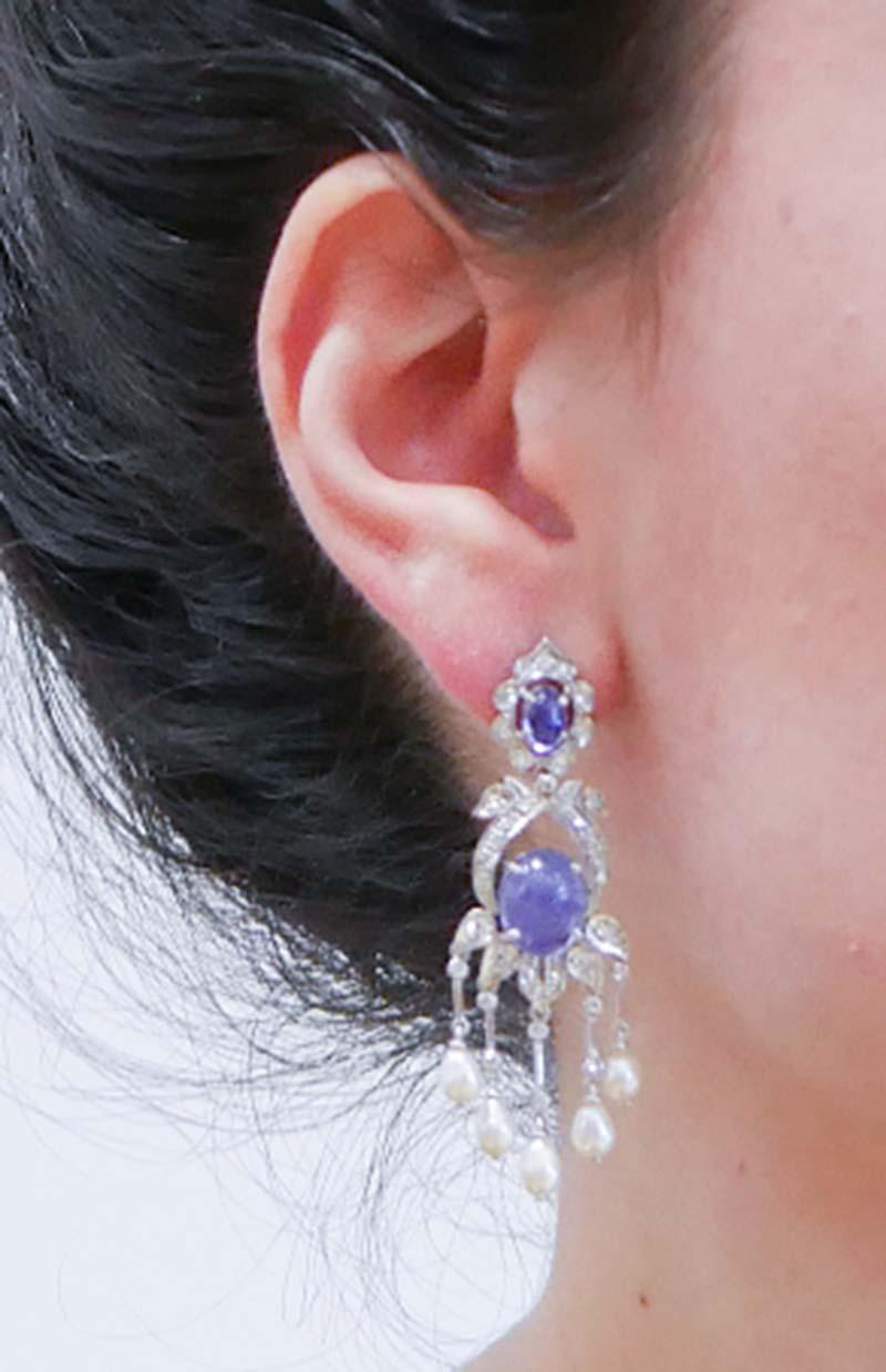 Tanzanite, Pearls, Diamonds, Platinum Earrings. In Good Condition In Marcianise, Marcianise (CE)