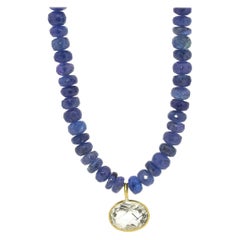 Tanzanite Pendant Gold Necklace with Rutilated Quartz