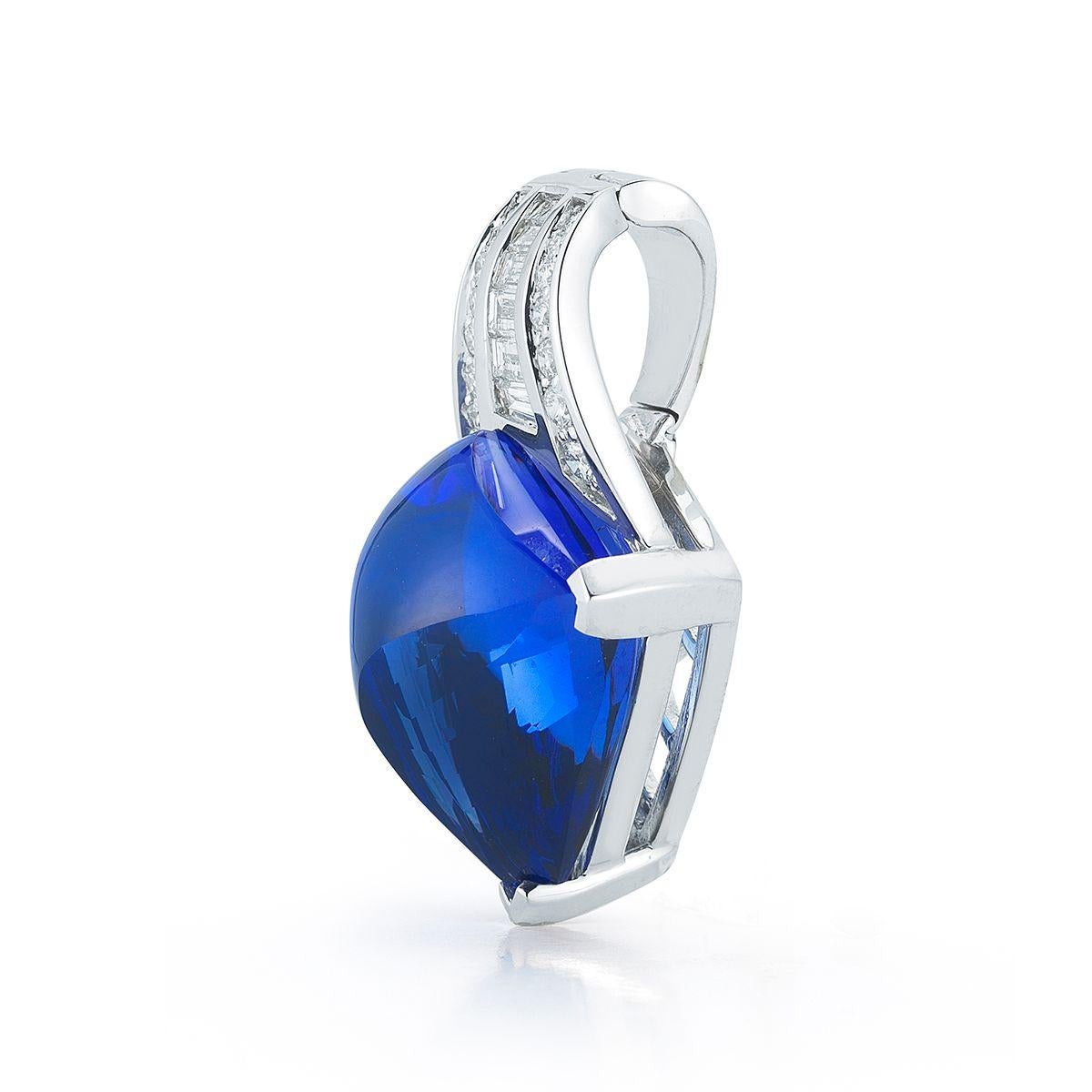 TANZANITE PENDANT
A uniquely cut Tanzanite shines in an asymmetrical diamond slide
pendant.
Item: # 01662
Metal: 18k W
Color Weight: 30.75 ct.
Diamond Weight: 0.85 ct.