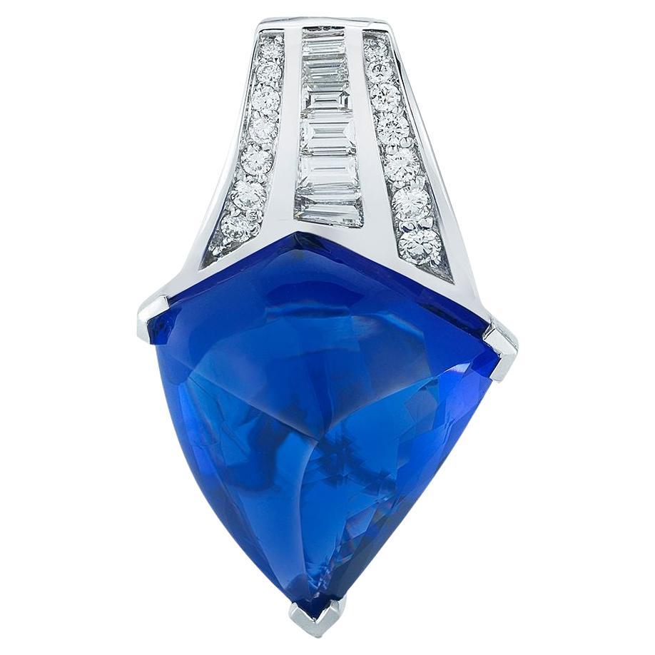 18k White Gold 30.75ct Tanzanite and .85ct Diamond Pendant For Sale