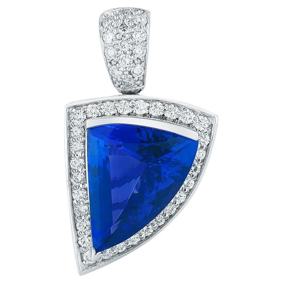 18k White Gold 7.43ct Tanzanite and .68ct Diamond Pendant For Sale