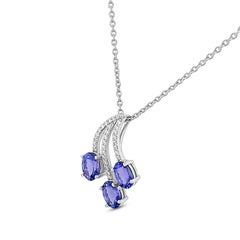 925 Sterling Silver Natural Tanzanite Three Stone Bridal Pendant Necklace Gift