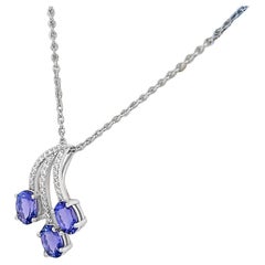 925 Sterling Silver Natural Tanzanite Three Stone Bridal Pendant Necklace Gift