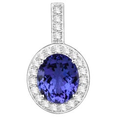 Tanzanite Pendant Necklace Diamond Setting 10.1 Carats 18K White Gold