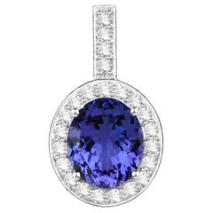 Tanzanite Pendant Necklace Diamond Setting 10.1 Carats 18K White Gold
