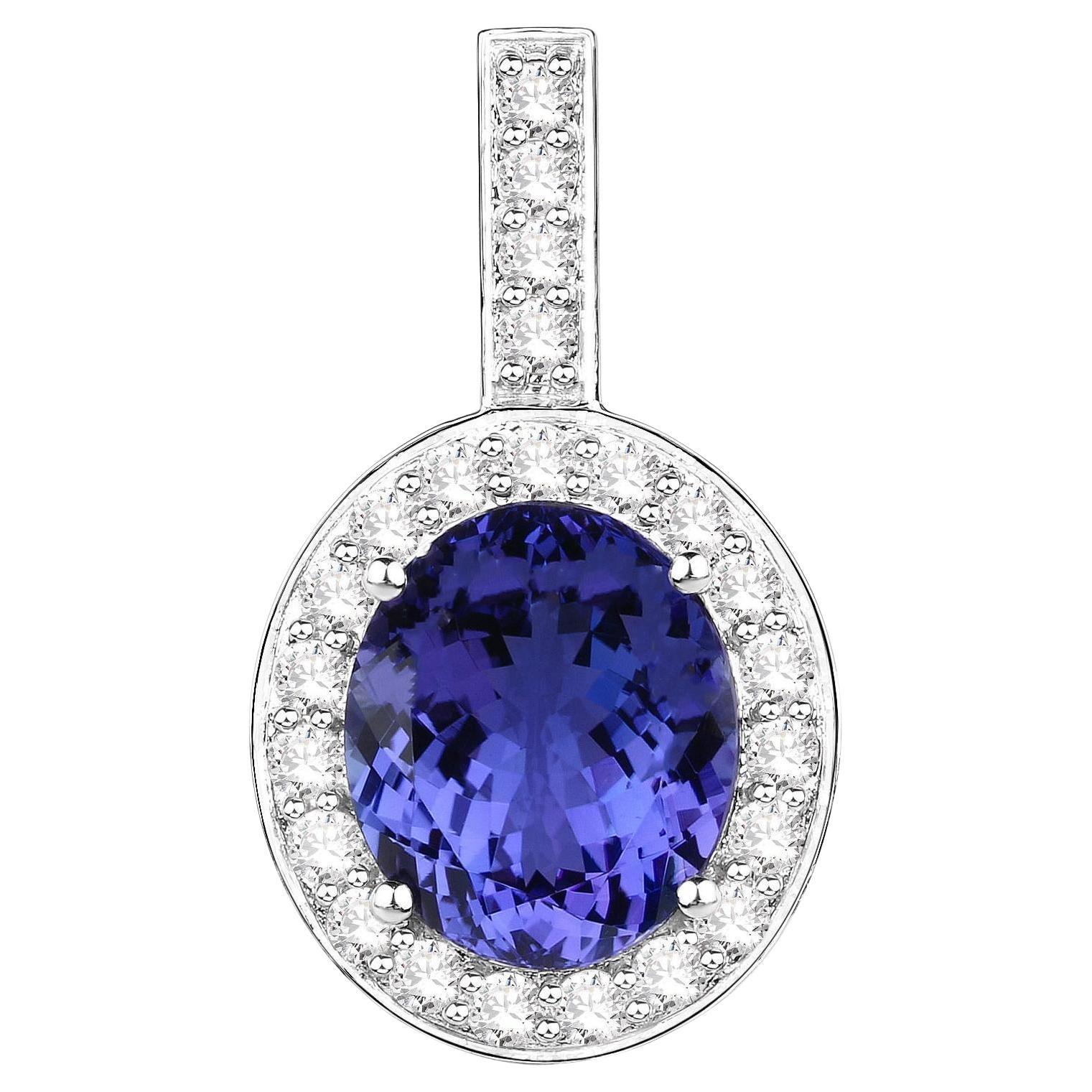 Tanzanite Pendant Necklace Diamond Setting 10.1 Carats 18K White Gold For Sale
