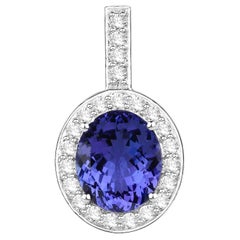Tanzanite Pendant Necklace Diamond Setting 10.1 Carats 18K White Gold