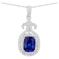 Tanzanite Pendant Necklace Diamond Setting 2.5 Carats 14K White Gold