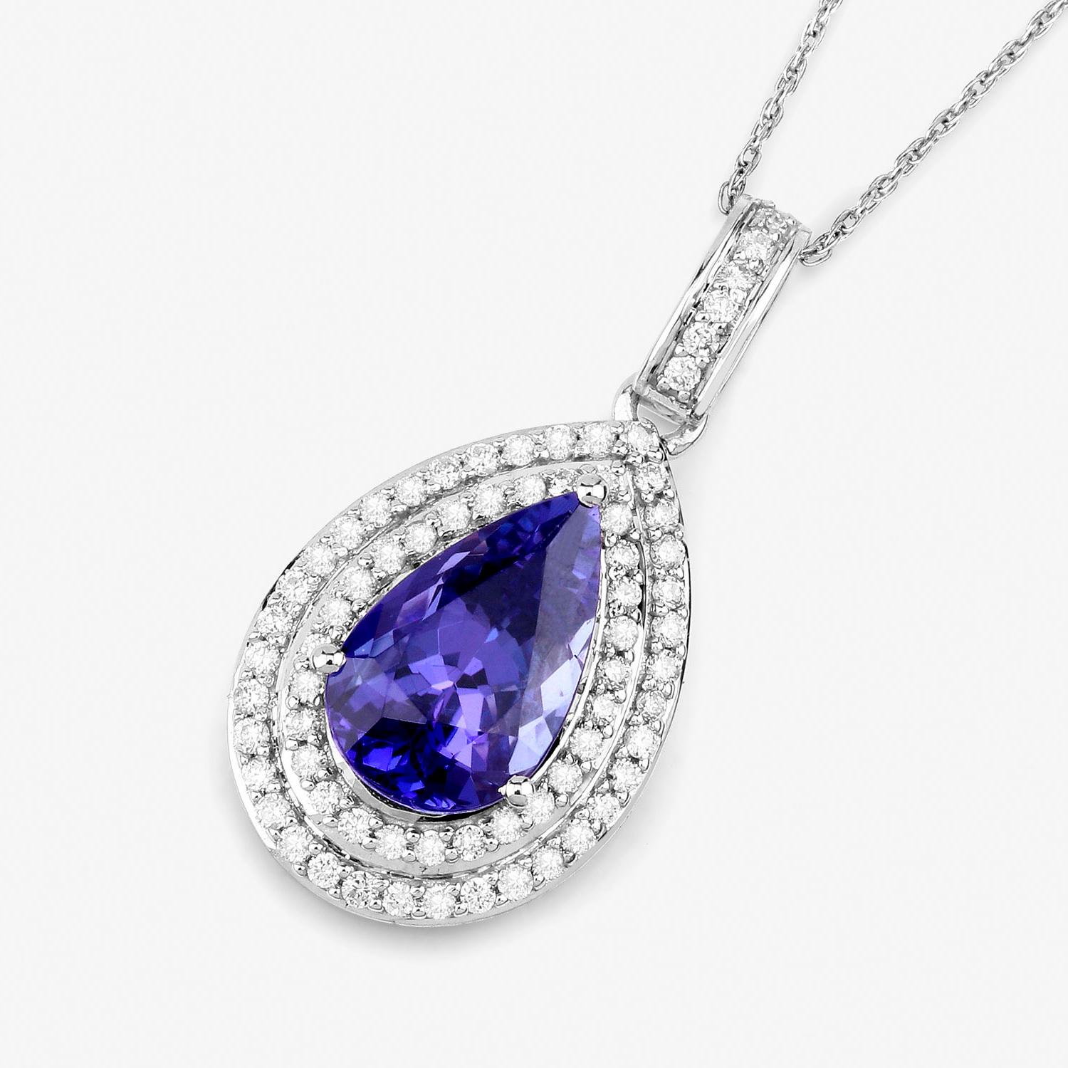 Contemporary Tanzanite Pendant Necklace Diamond Setting 2.65 Carats 14K White Gold For Sale