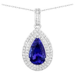 Tanzanite Pendant Necklace Diamond Setting 2.65 Carats 14K White Gold