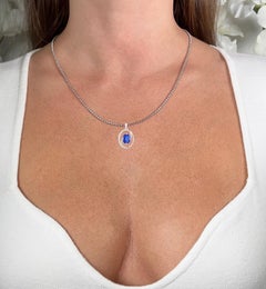 Tanzanite Pendant Necklace Diamond Setting 3.2 Carats 14K White Gold