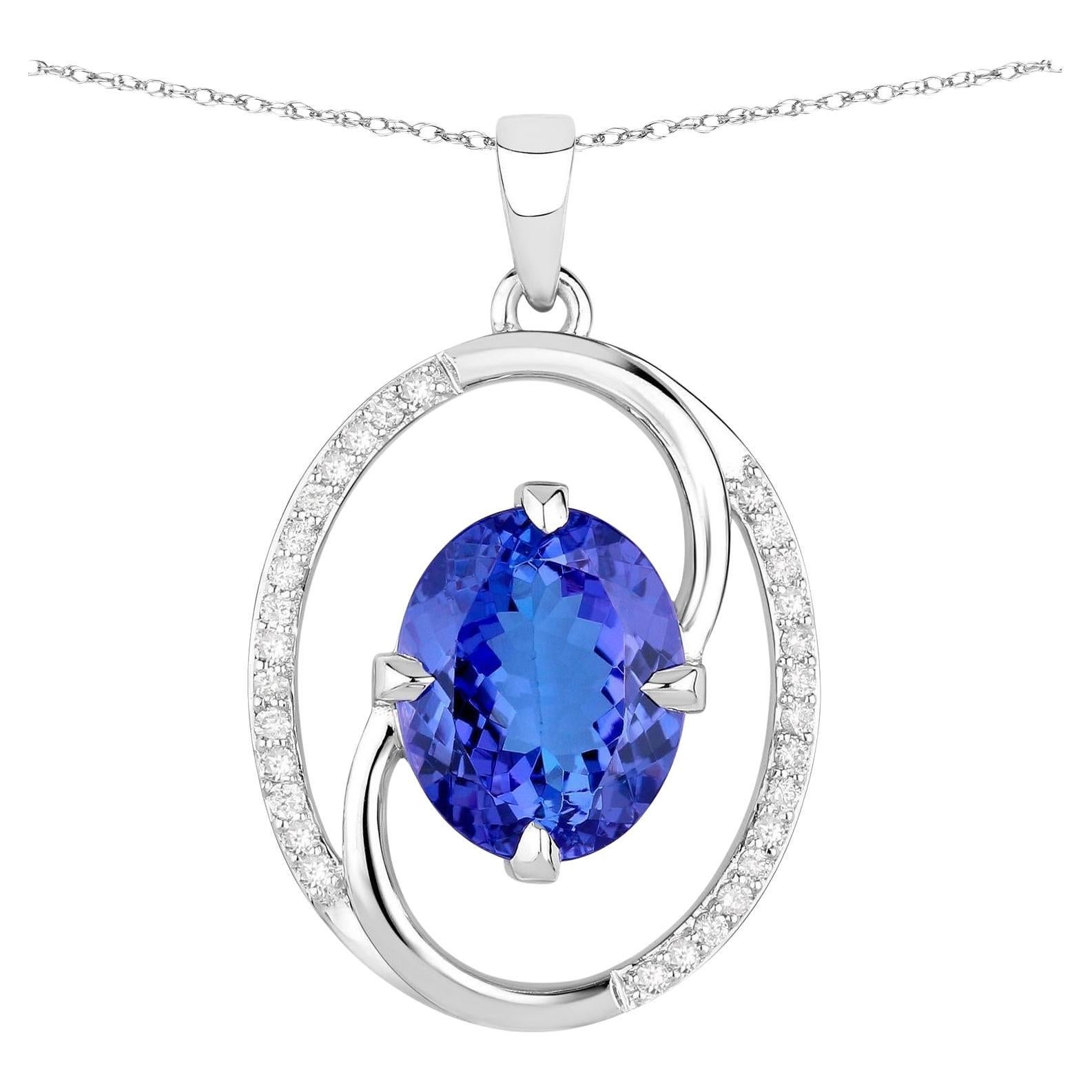 Collar Colgante Tanzanita Engaste Diamante 3.2 Quilates Oro Blanco 14K