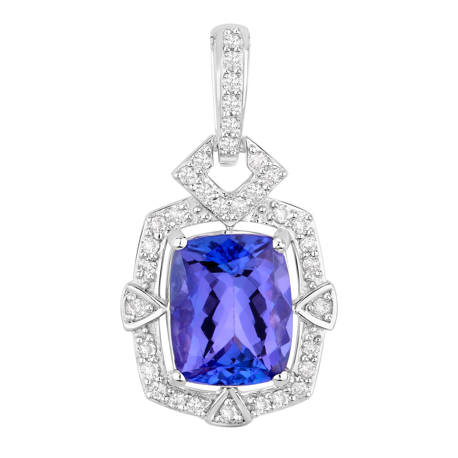 Tanzanite Pendant Necklace Diamonds 2.45 Carats 14K White Gold In Excellent Condition For Sale In Aliso Viejo, CA