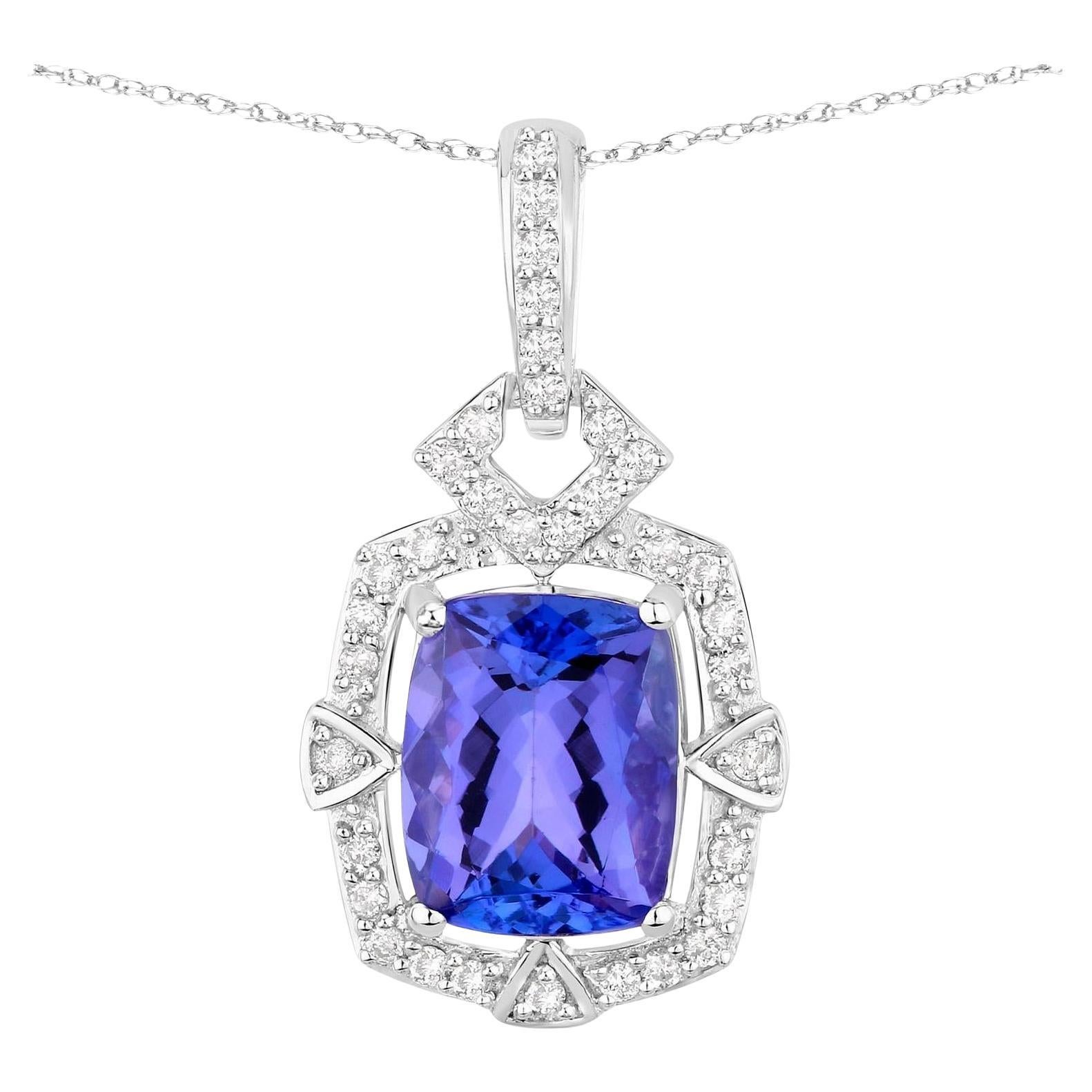 Tanzanite Pendant Necklace Diamonds 2.45 Carats 14K White Gold For Sale