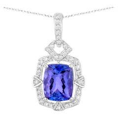 Tanzanite Pendant Necklace Diamonds 2.45 Carats 14K White Gold