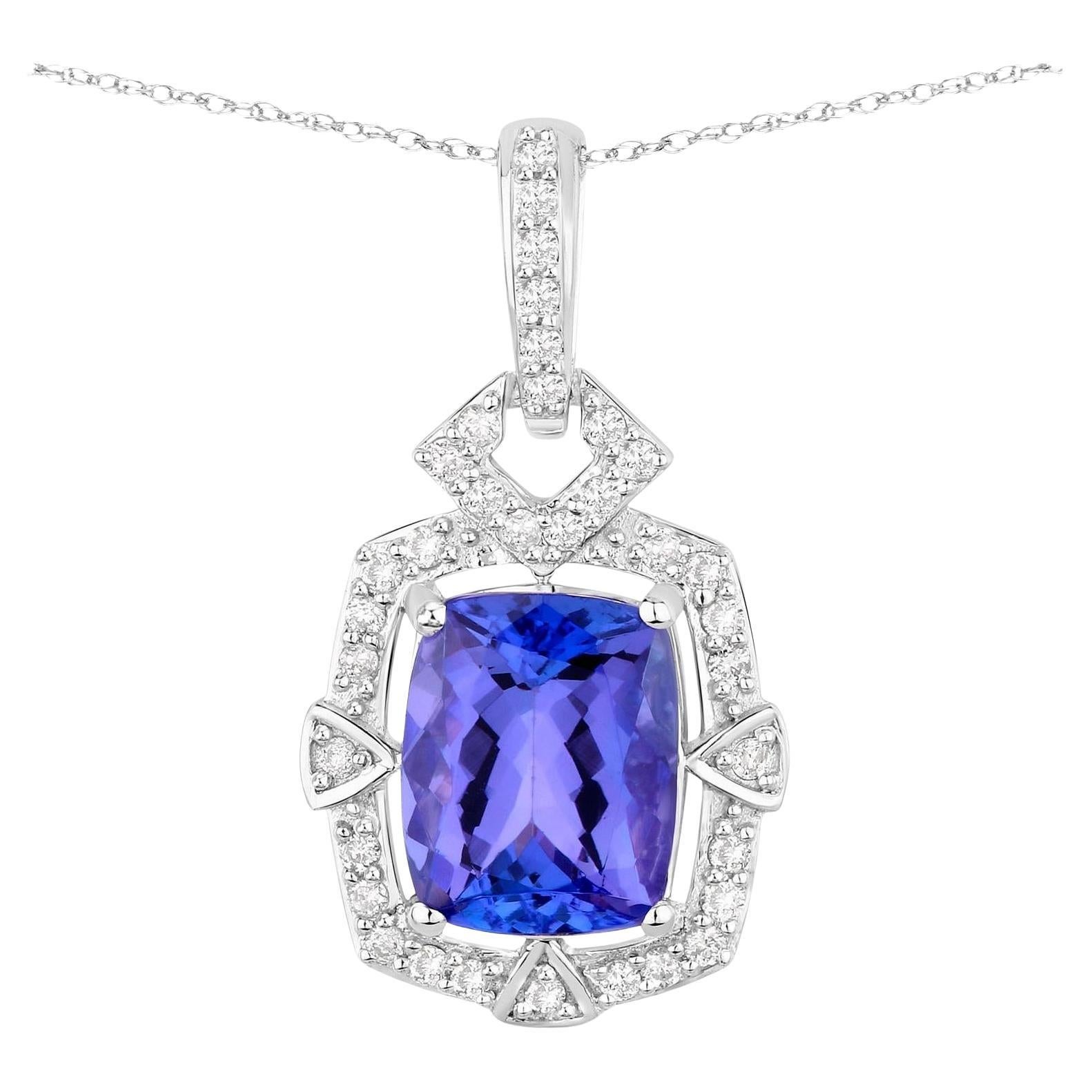 Tanzanite Pendant Necklace Diamonds 2.45 Carats 14K White Gold
