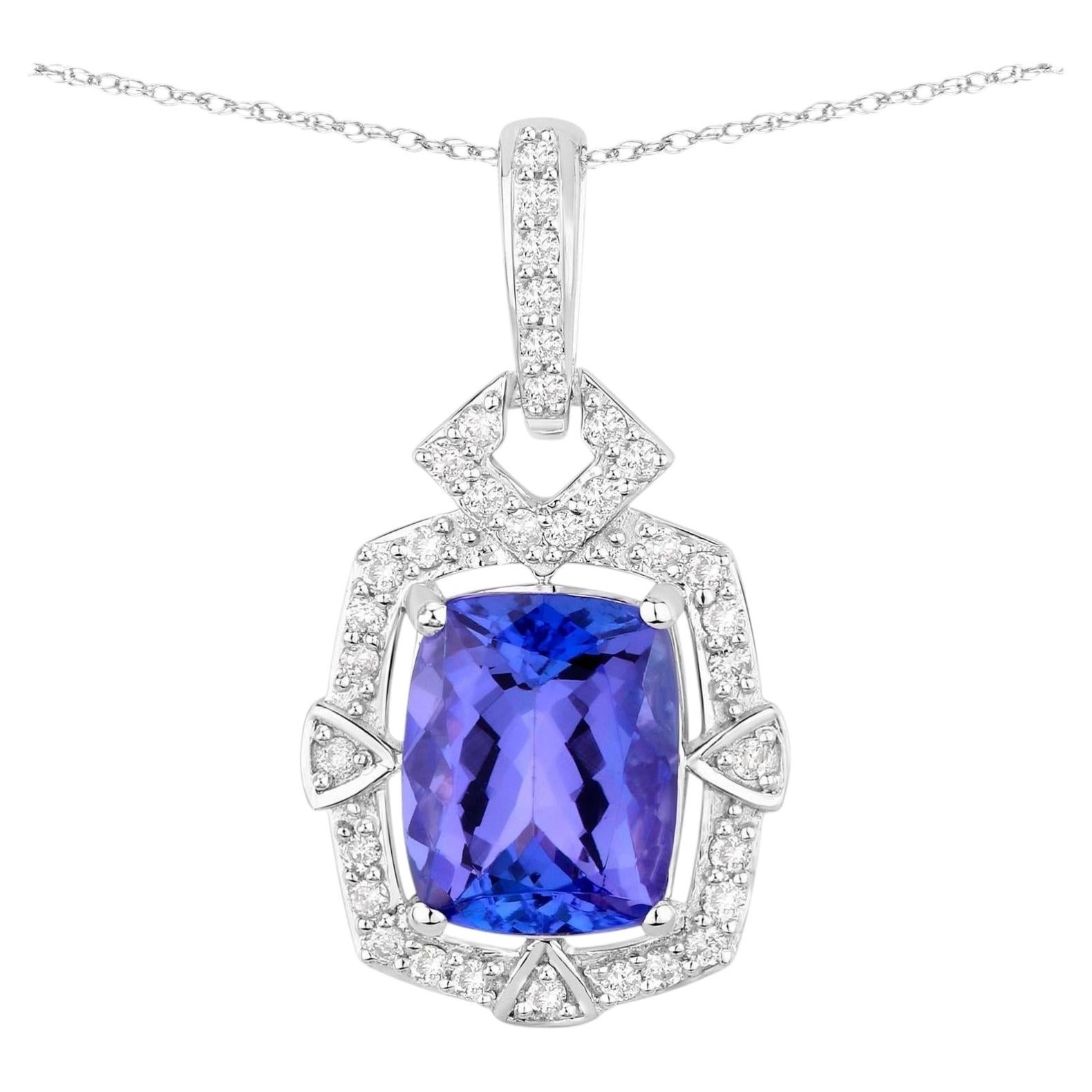 Tanzanite Pendant Necklace Diamonds 2.45 Carats 14K White Gold