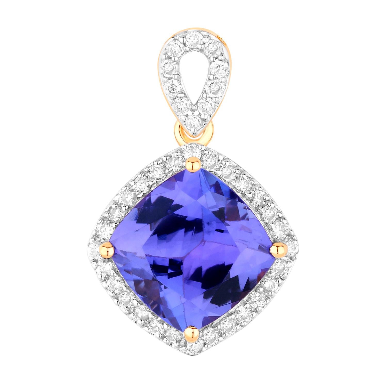 Tanzanite Pendant Necklace Diamonds 2.53 Carats 14K Yellow Gold In Excellent Condition For Sale In Aliso Viejo, CA