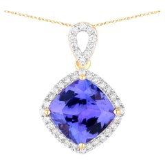 Tanzanite Pendant Necklace Diamonds 2.53 Carats 14K Yellow Gold