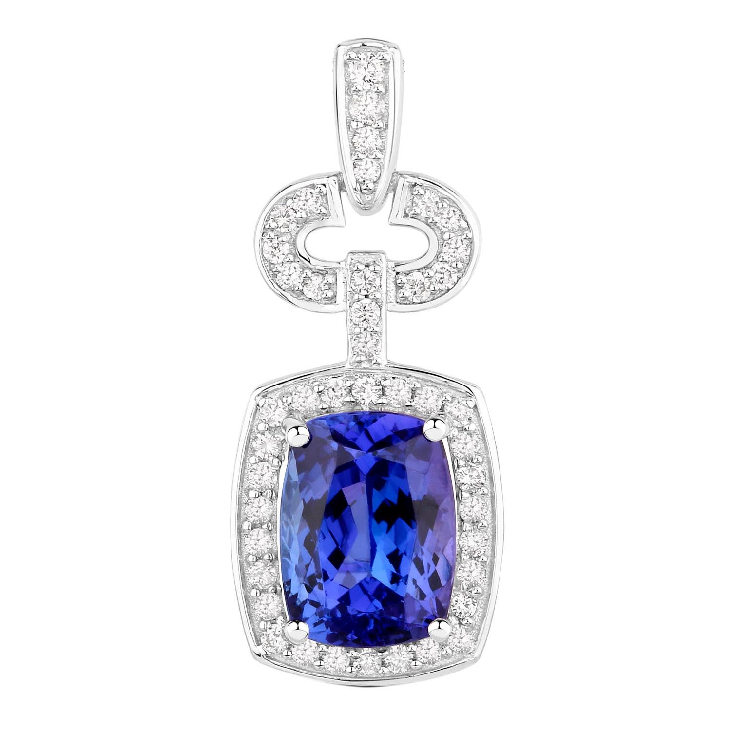 Tanzanite Pendant Necklace Diamonds 2.62 Carats 14K White Gold In Excellent Condition For Sale In Aliso Viejo, CA