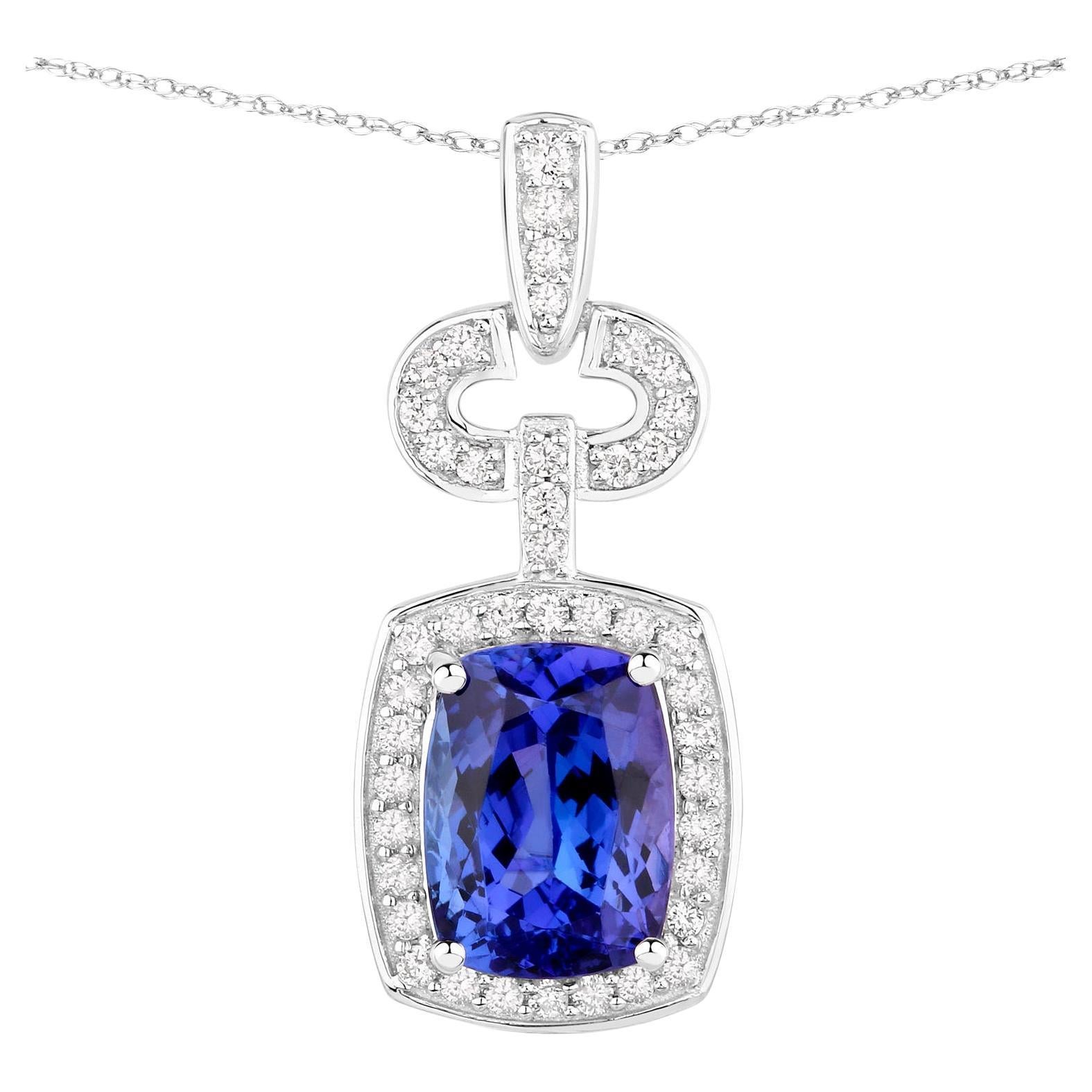 Tanzanite Pendant Necklace Diamonds 2.62 Carats 14K White Gold