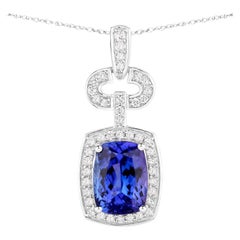 Tanzanite Pendant Necklace Diamonds 2.62 Carats 14K White Gold