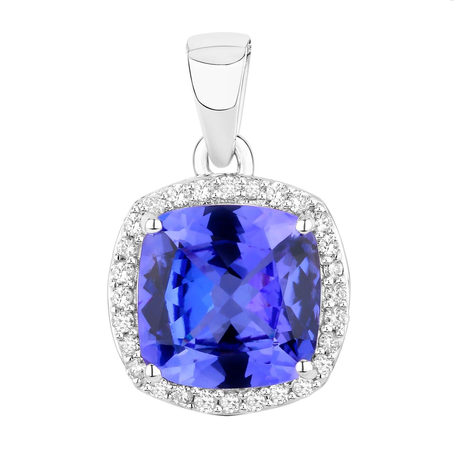 Tanzanite Pendant Necklace Diamonds 2.64 Carats 14K White Gold In Excellent Condition For Sale In Aliso Viejo, CA