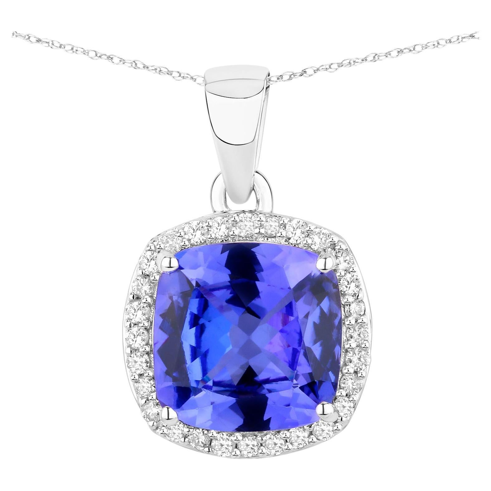 Tanzanite Pendant Necklace Diamonds 2.64 Carats 14K White Gold