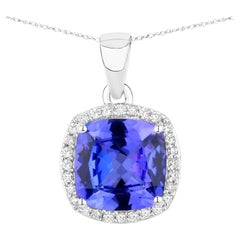 Tanzanite Pendant Necklace Diamonds 2.64 Carats 14K White Gold