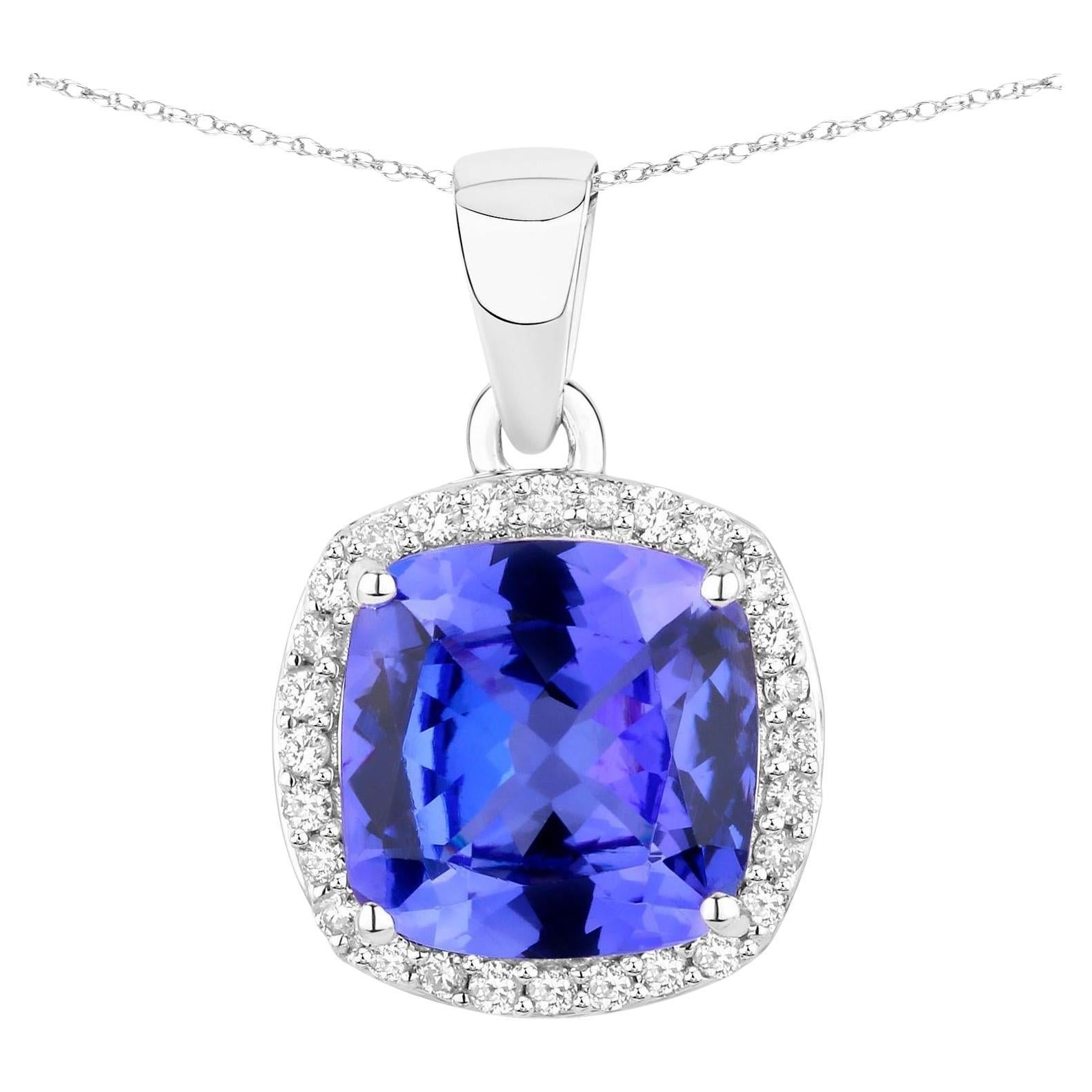 Tanzanite Pendant Necklace Diamonds 2.64 Carats 14K White Gold For Sale