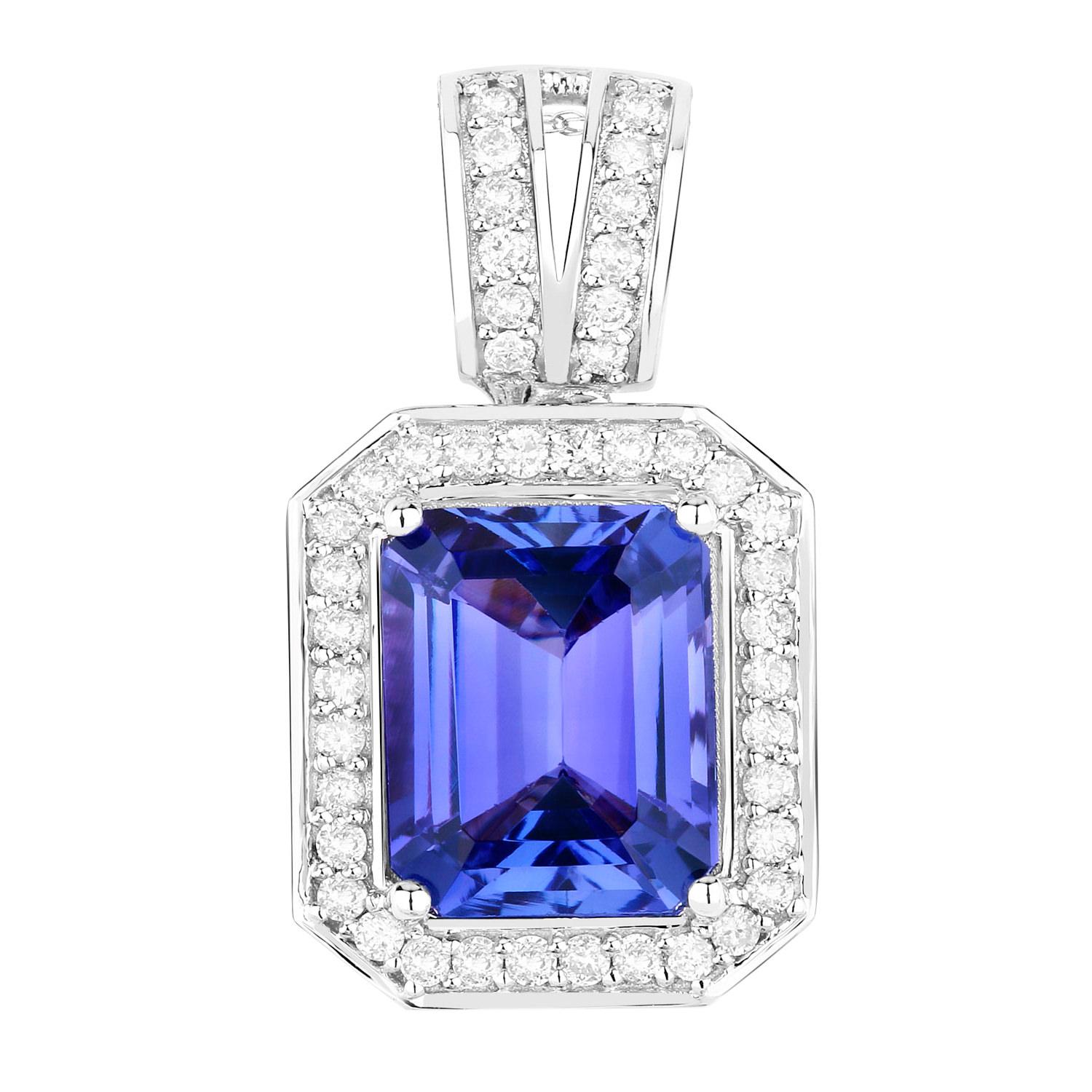 Tanzanite Pendant Necklace Diamonds 3.08 Carats 14K White Gold In Excellent Condition For Sale In Aliso Viejo, CA