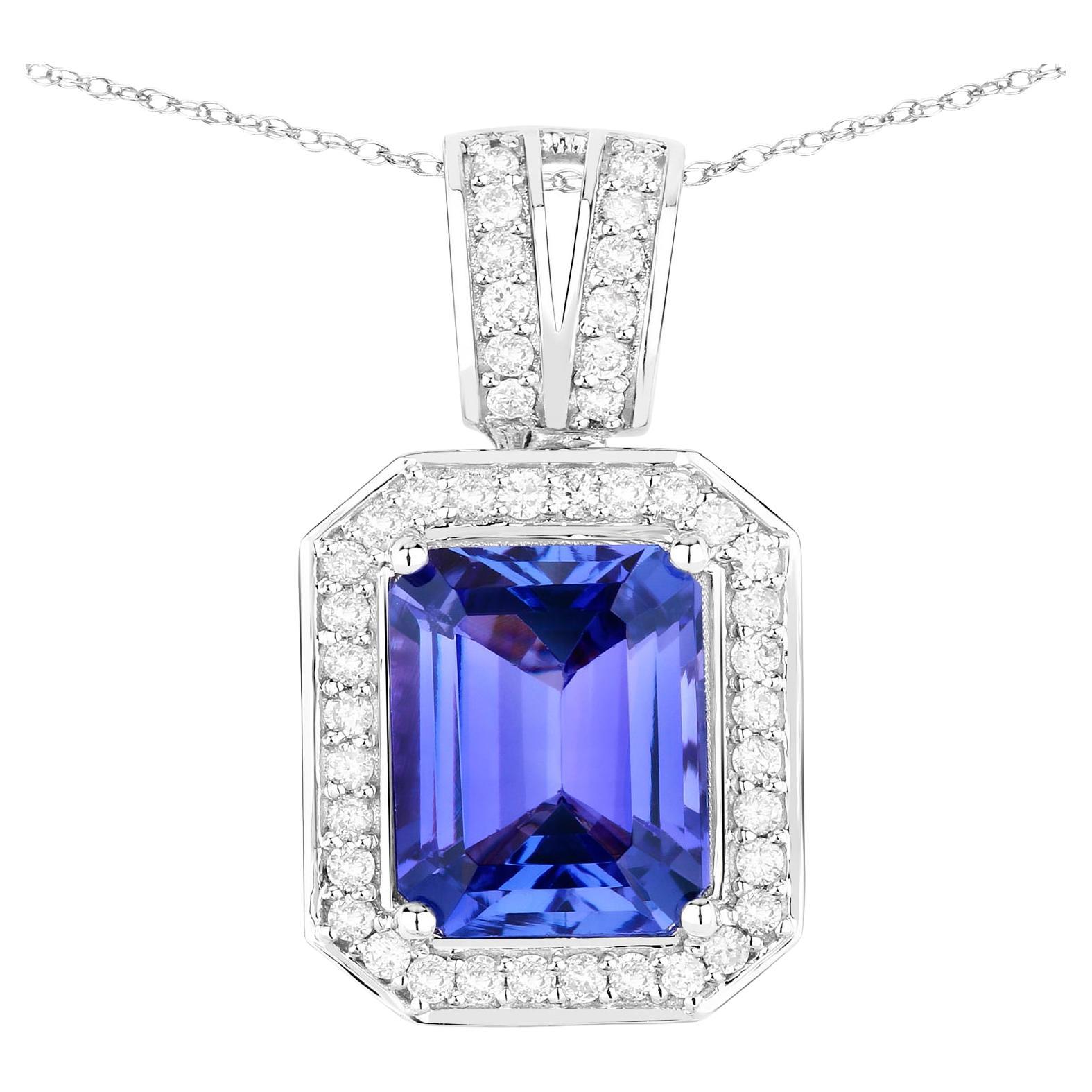 Tanzanite Pendant Necklace Diamonds 3.08 Carats 14K White Gold