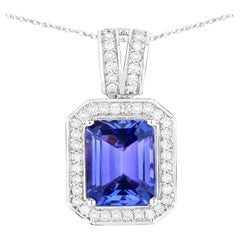 Tanzanite Pendant Necklace Diamonds 3.08 Carats 14K White Gold
