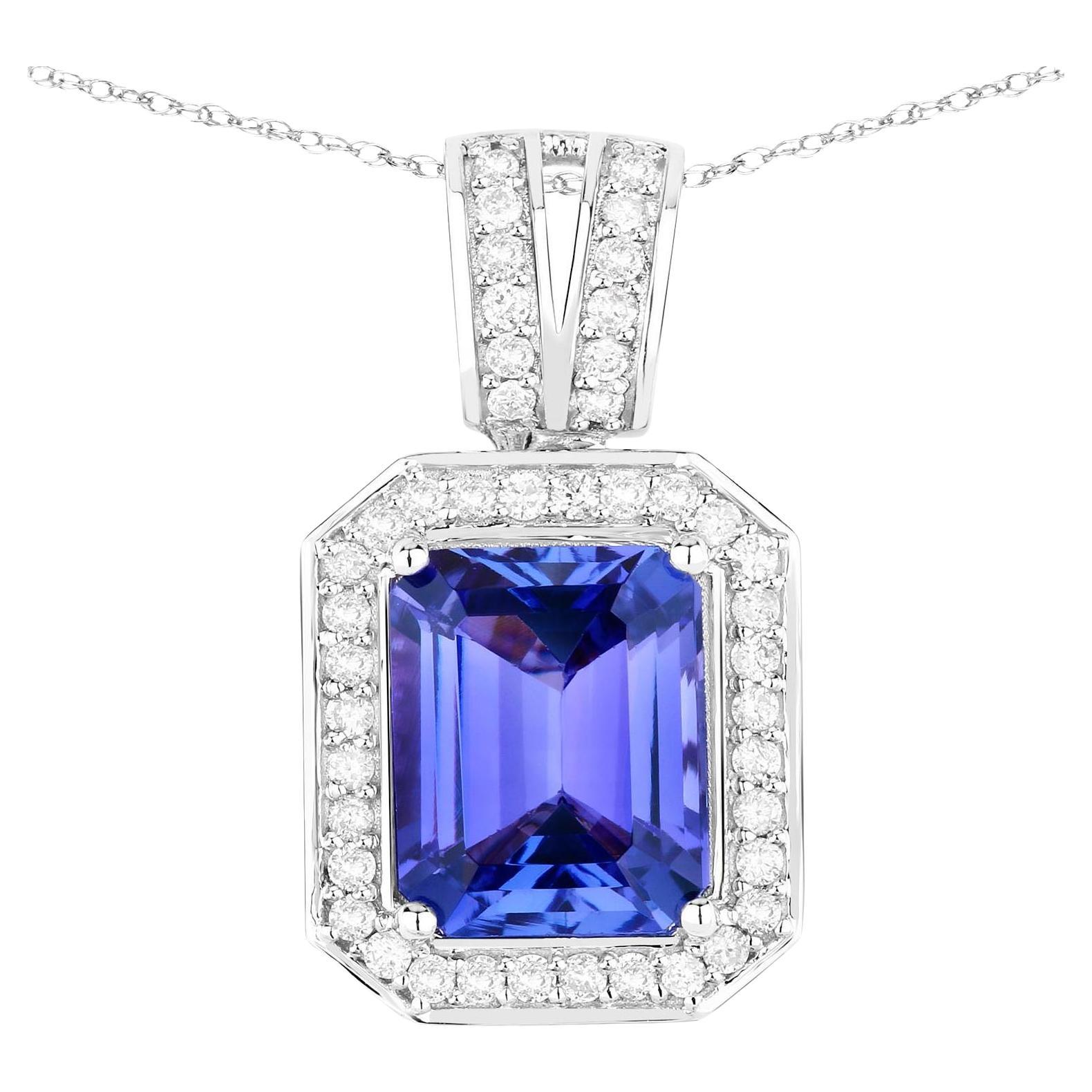 Tanzanite Pendant Necklace Diamonds 3.08 Carats 14K White Gold For Sale