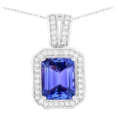 Tanzanite Pendant Necklace Diamonds 3.08 Carats 14K White Gold