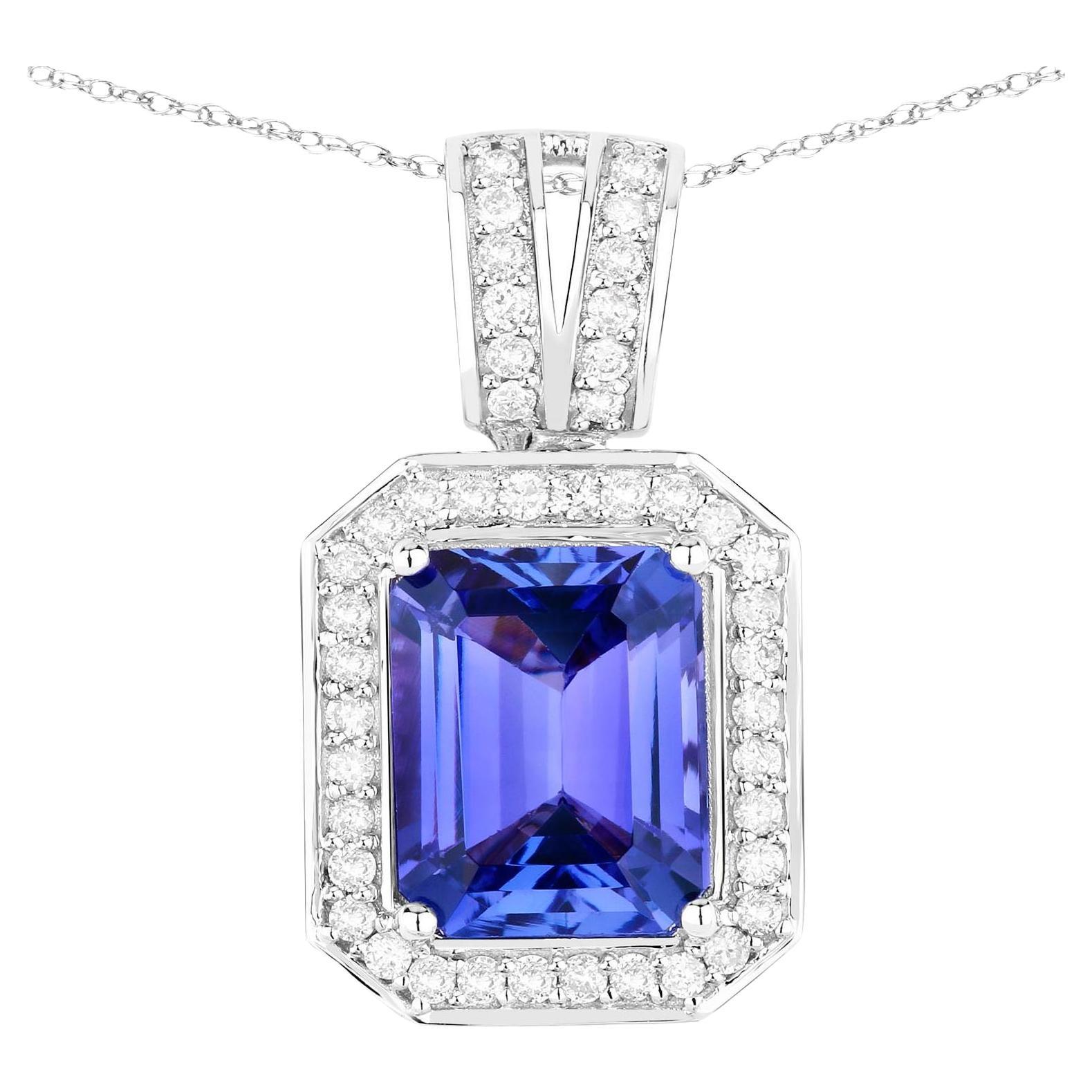 Collar Colgante Tanzanita Diamantes 3.08 Quilates Oro Blanco 14K