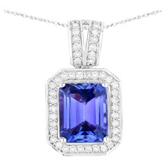 Tanzanite Pendant Necklace Diamonds 3.08 Carats 14K White Gold