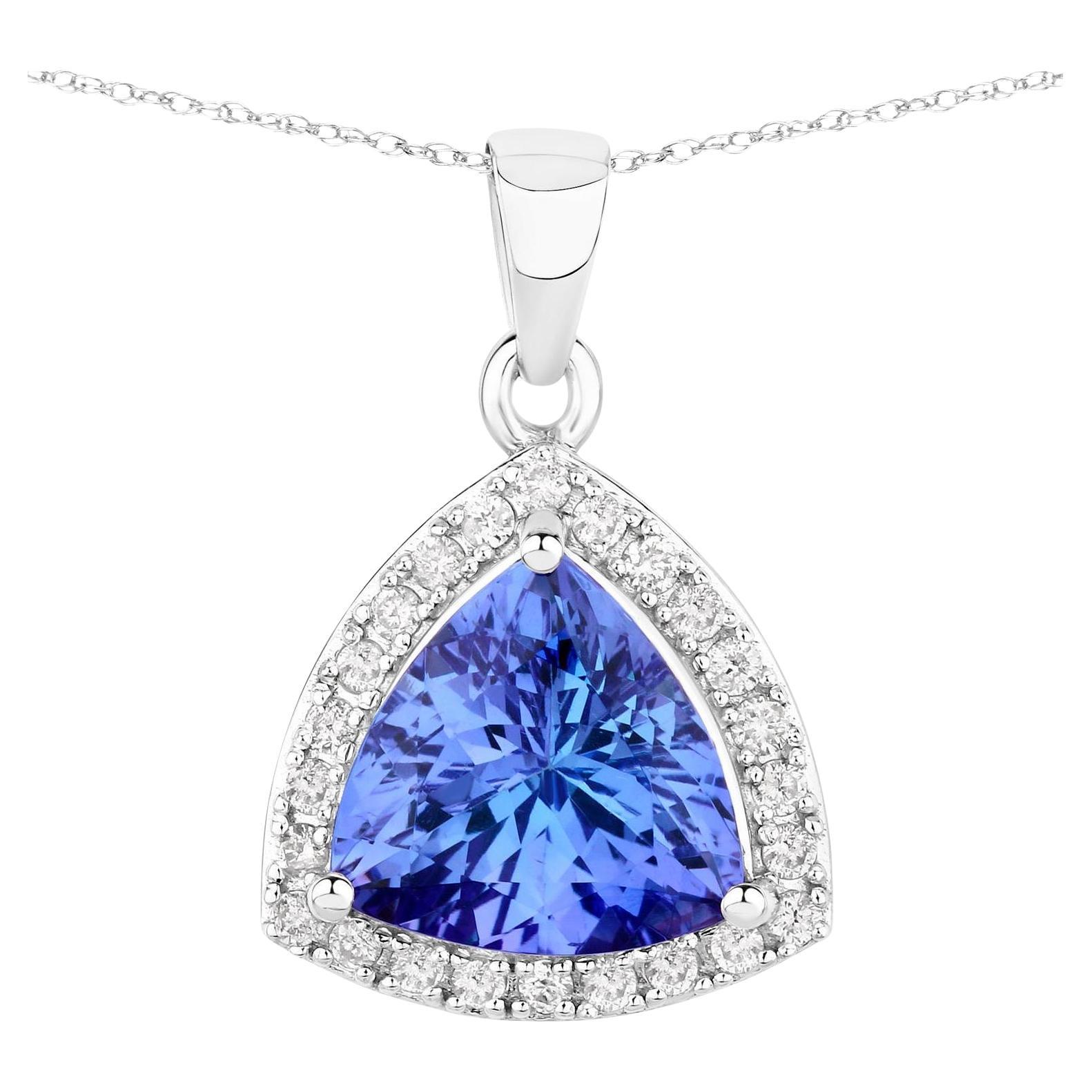 Tanzanite Pendant Necklace Diamonds 3.1 Carats 14K White Gold For Sale