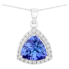 Tanzanite Pendant Necklace Diamonds 3.1 Carats 14K White Gold