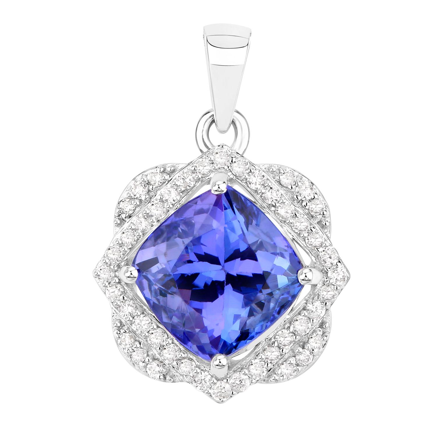 Tanzanite Pendant Necklace Diamonds 3.12 Carats 14K White Gold In Excellent Condition For Sale In Aliso Viejo, CA