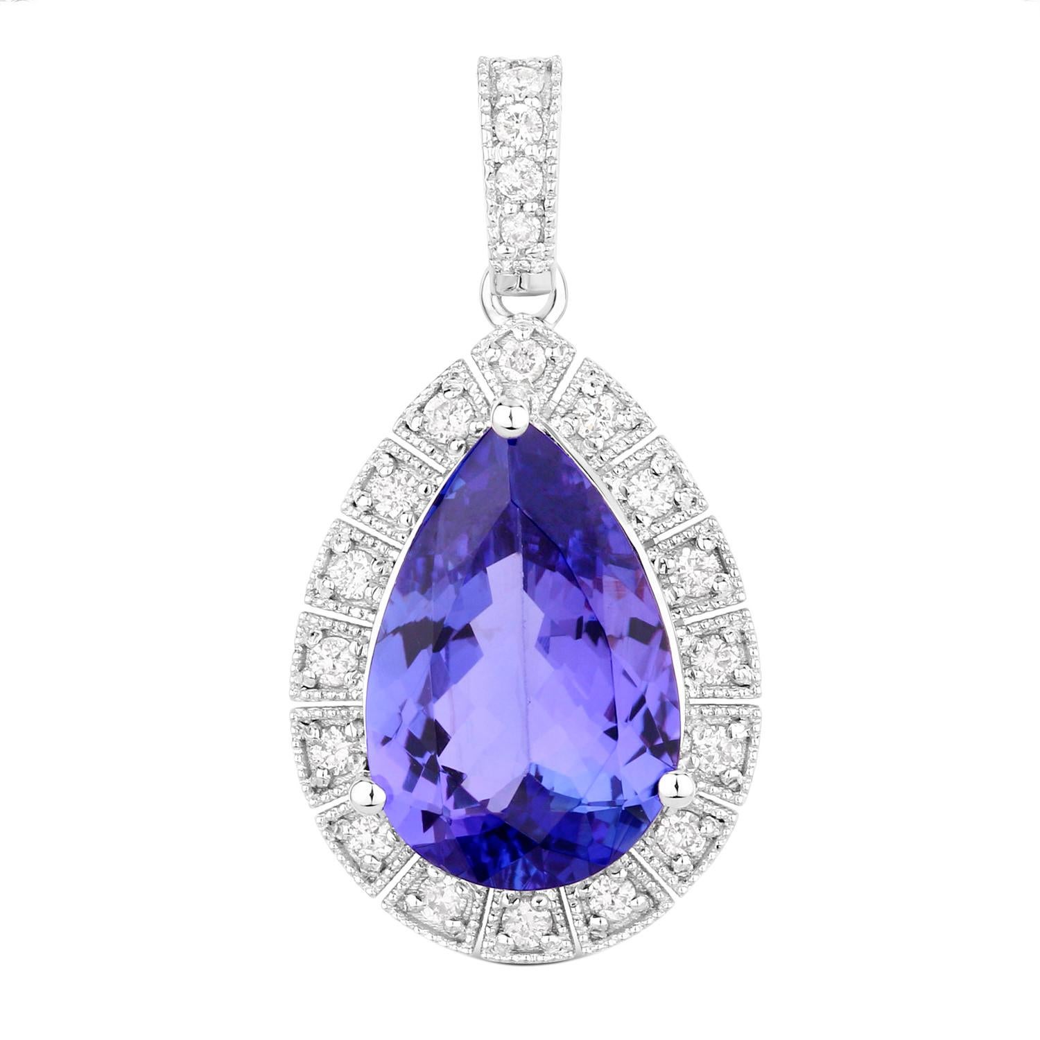 Tanzanite Pendant Necklace Diamonds 3.12 Carats 14K White Gold In Excellent Condition For Sale In Aliso Viejo, CA