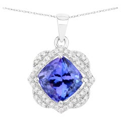 Tanzanite Pendant Necklace Diamonds 3.12 Carats 14K White Gold