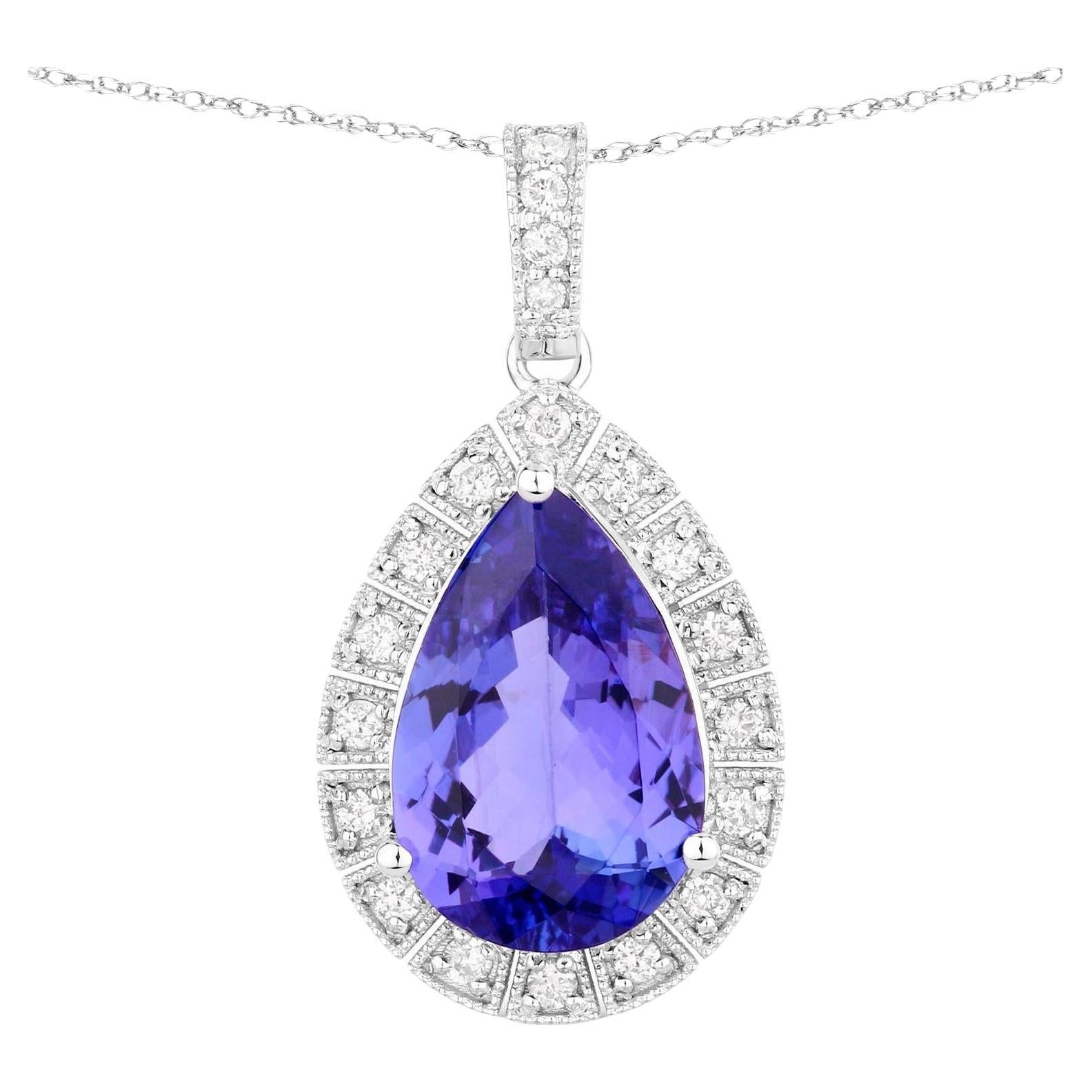Tanzanite Pendant Necklace Diamonds 3.12 Carats 14K White Gold For Sale