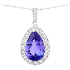 Tanzanite Pendant Necklace Diamonds 3.12 Carats 14K White Gold