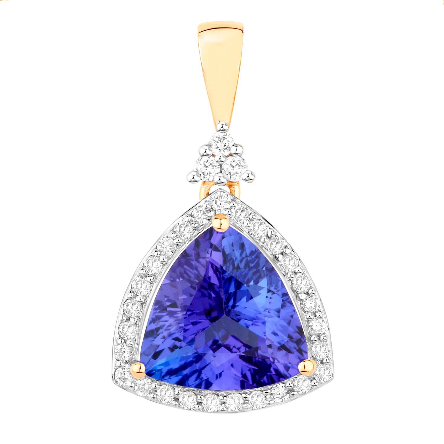 Tanzanite Pendant Necklace Diamonds 3.13 Carats 14K Yellow Gold In Excellent Condition For Sale In Aliso Viejo, CA